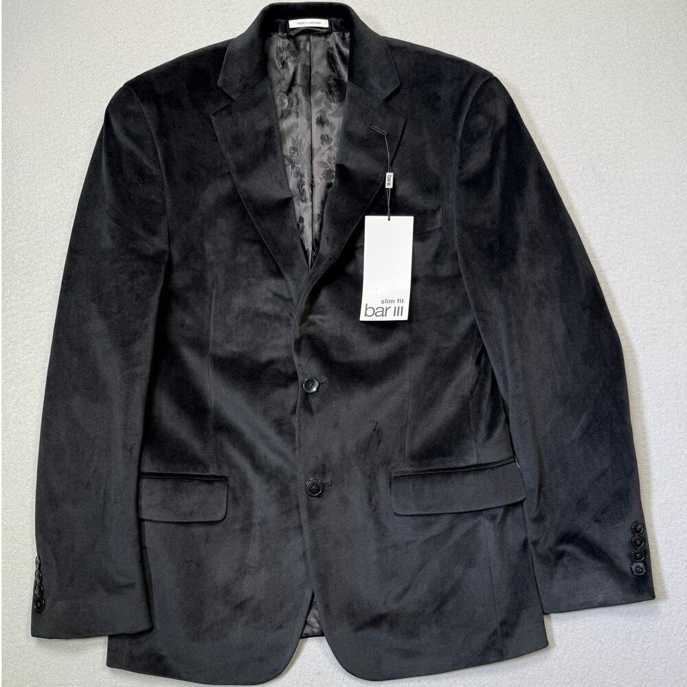 Bar III Men's Slim-Fit Velvet Sport Coat Black 38R $295